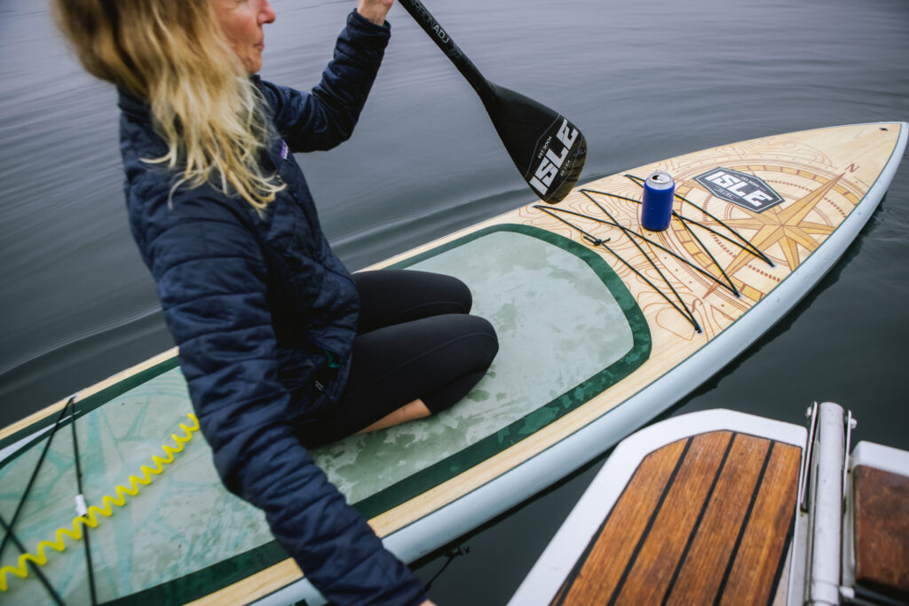 Anchor anti-spill drink holder keeps drink upright while paddleboarding