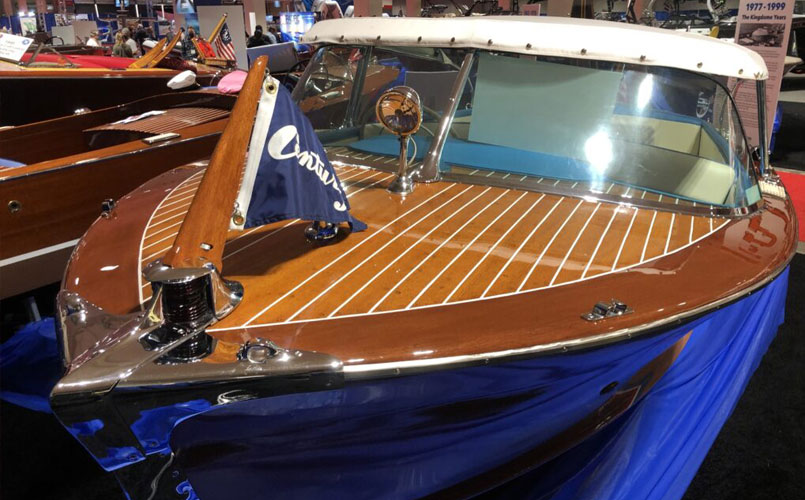 Vintage boat parked at Seattle Boat Show